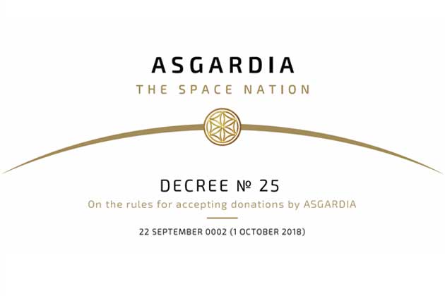 Decree No 25 On the rules for accepting donations by Asgardia