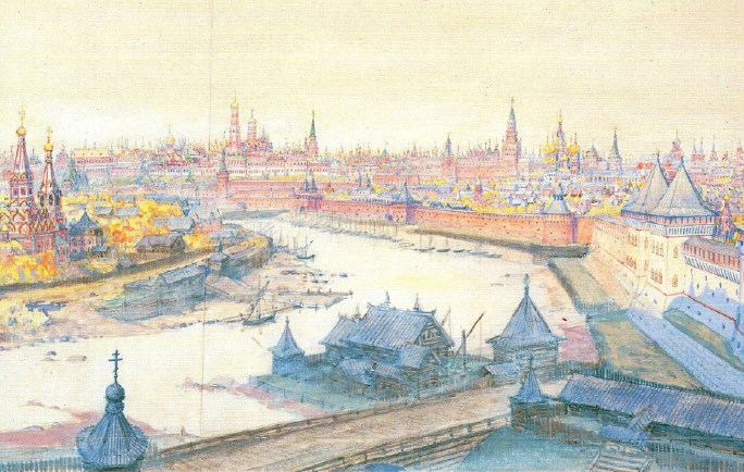 Вид Москвы с Красного холма от реки Яузы, XVII век