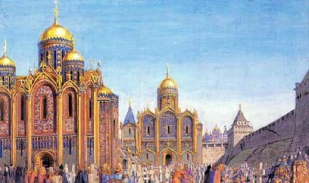 Святой город Владимир в конце XII века (центр с Успенским и Дмитровским соборами). Художник М. Кудрявцев Святой город Владимир в конце XII века (центр с Успенским и Дмитровским соборами). Художник М. Кудрявцев