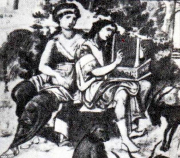 Давид, играющий на лире. Миниатюра Парижской псалтыри. Первая половина X века. Париж. Национальная библиотека Давид, играющий на лире. Миниатюра Парижской псалтыри. Первая половина X века. Париж. Национальная библиотека