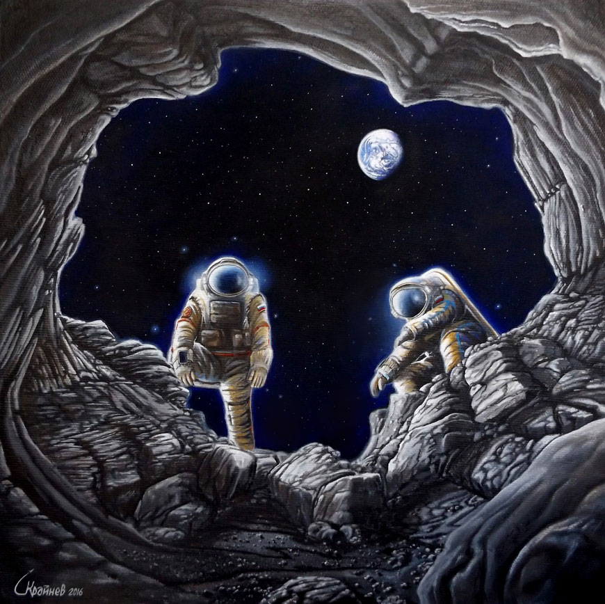 «Исследователи лунных каверн». Автор Сергей Крайнев