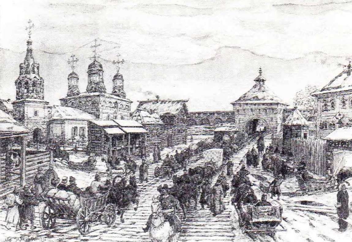 Русский художник Аполлинарий Васнецов (1856—1933) — поэт Москвы древней, белокаменной. Такой представлял он себе московскую улицу XVII века. Здесь, у Мясницких ворот, дворы знати и духовенства, монастырские подворья. Как-то по-особому величаво движется по ней московский люд — Пасха!