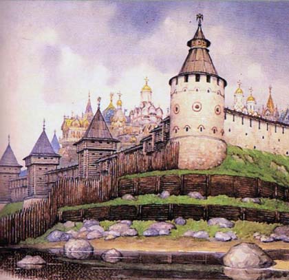 Кремль Дмитрия Донского, Москва, XIV век. Художник Г. Мокеев