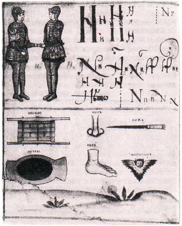 Миниатюра из рукописного «Букваря» 1693 года Кариона Истомина